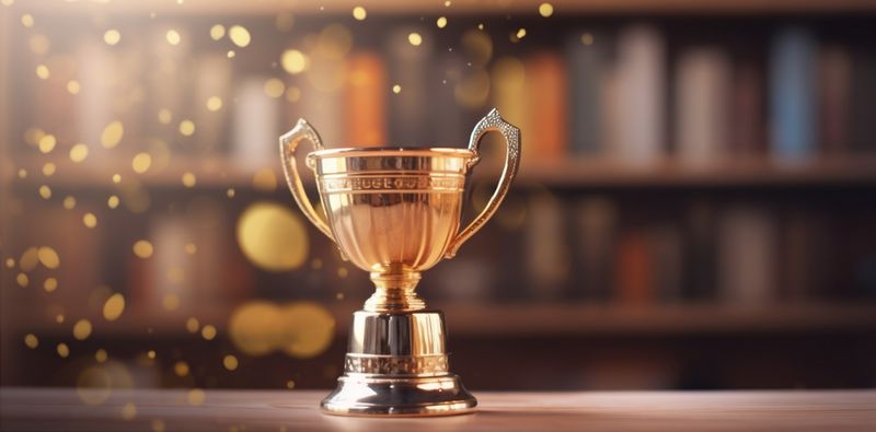 cup library bokeh prize award competition trophy champion gold celebration. Generative AI.