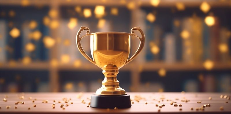 champion bokeh award competition cup celebration trophy prize library gold. Generative AI.