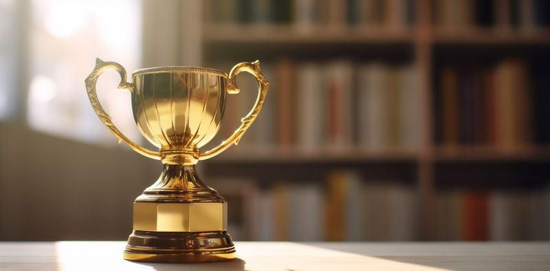 cup competition celebration champion library prize trophy bokeh gold award. Generative AI.