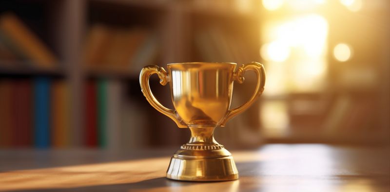 champion bokeh gold prize competition trophy library award celebration cup. Generative AI.