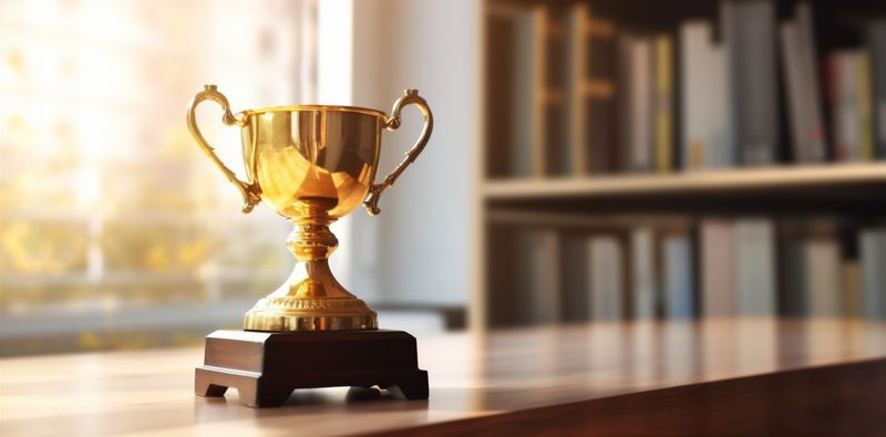 bokeh award competition celebration prize gold champion cup trophy library. Generative AI.