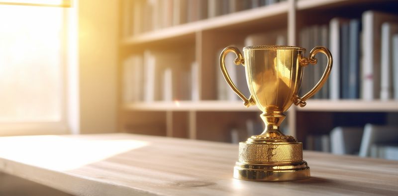 champion award library trophy prize gold cup celebration bokeh competition. Generative AI.