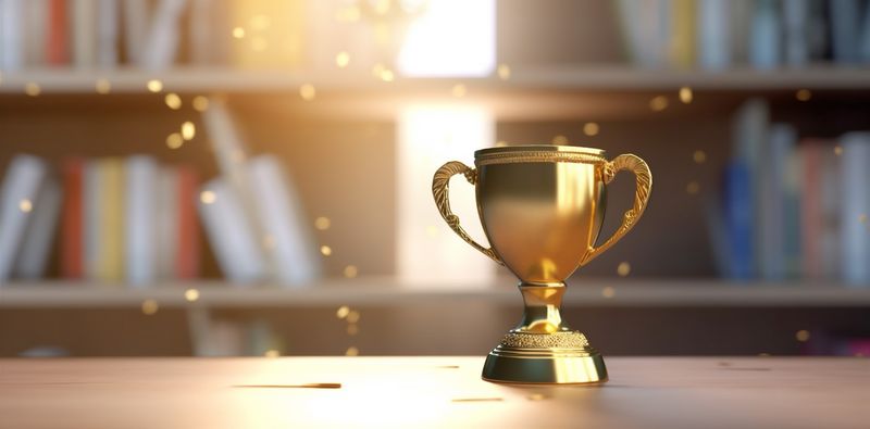 cup trophy award bokeh champion gold prize celebration competition library. Generative AI.
