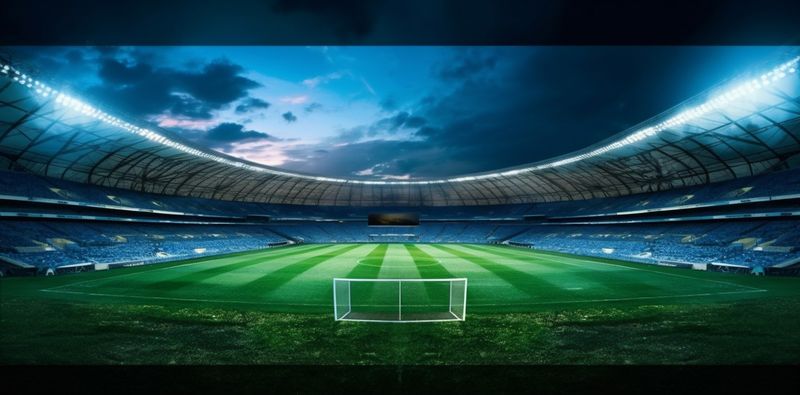 world green game football soccer light goal arena stadium sport. Generative AI.