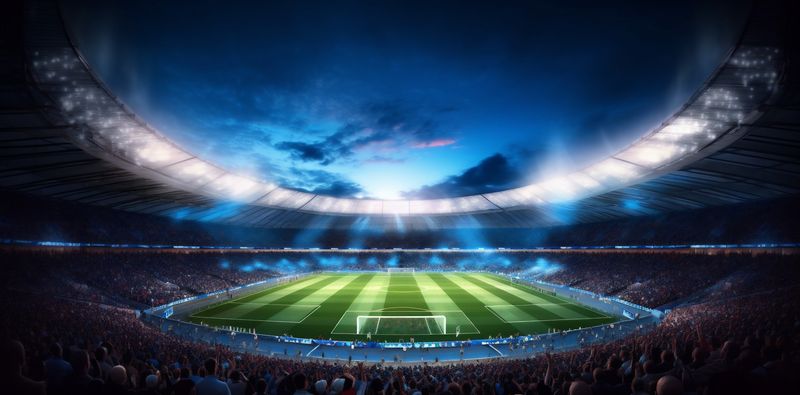 game stadium arena soccer green sport football goal light world. Generative AI.