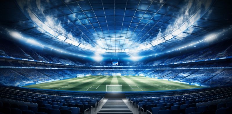 light world football soccer arena green game goal sport stadium. Generative AI.