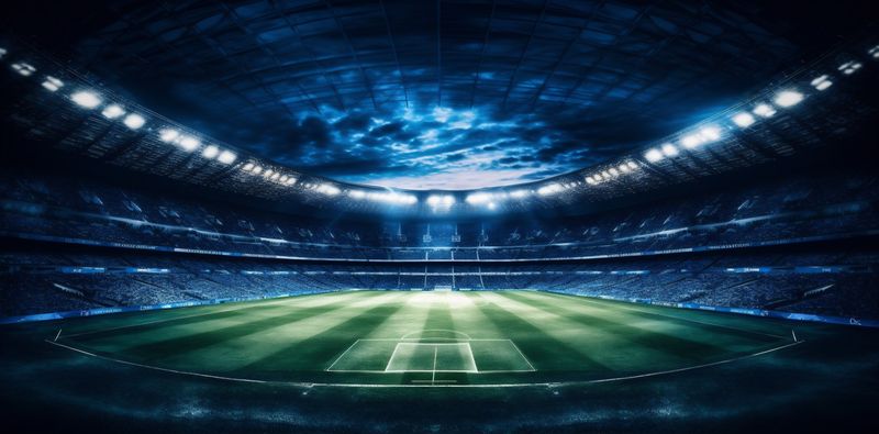green world stadium soccer game football goal sport arena light. Generative AI.