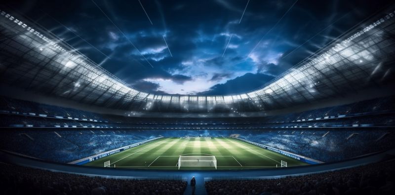 stadium game goal football soccer light sport world green arena. Generative AI.