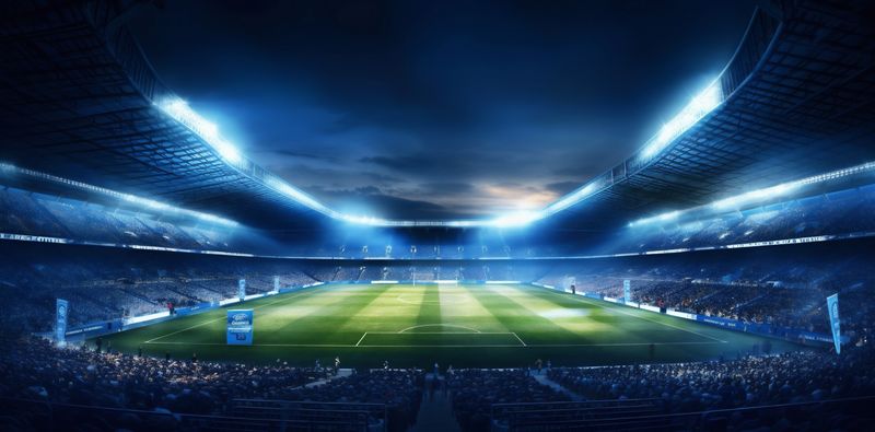 green goal stadium light football game sport soccer arena world. Generative AI.