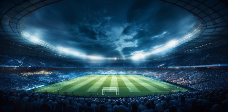 goal soccer game football stadium sport arena world green light. Generative AI.
