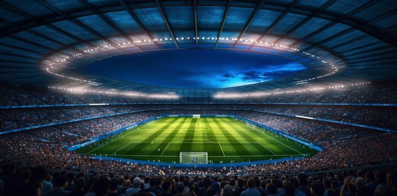 football green light sport stadium soccer world arena goal game. Generative AI.