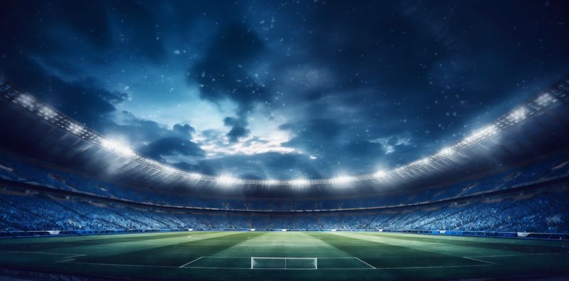 arena sport soccer game light stadium football goal world green. Generative AI.