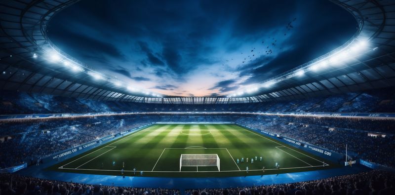 soccer world football game stadium goal green light arena sport. Generative AI.