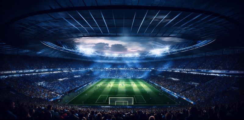 football green stadium arena light goal sport game soccer world. Generative AI.