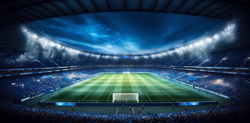 stadium goal game sport world green arena football soccer light. Generative AI.