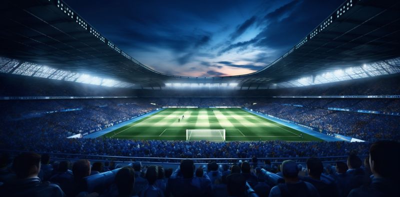 game world soccer football goal stadium light green arena sport. Generative AI.