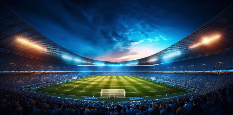 football goal stadium game arena soccer sport world green light. Generative AI.