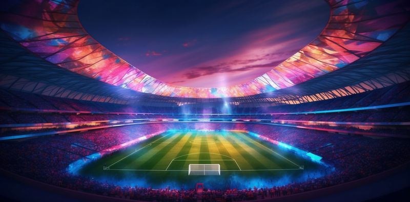 stadium light green arena sport goal football soccer game world. Generative AI.