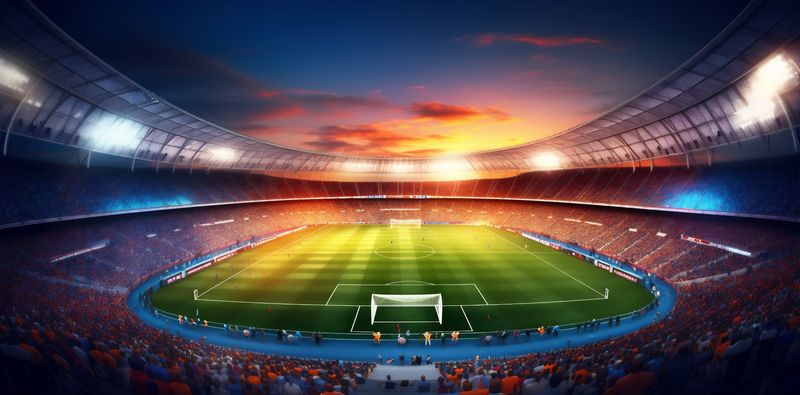 stadium green soccer goal football arena world game light sport. Generative AI.