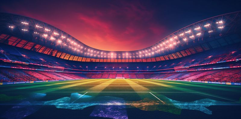 game world football arena goal light green soccer stadium sport. Generative AI.