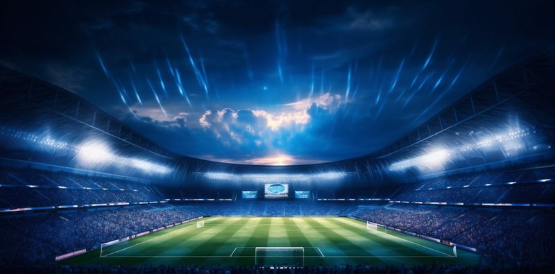 green game stadium soccer goal sport arena football world light. Generative AI.