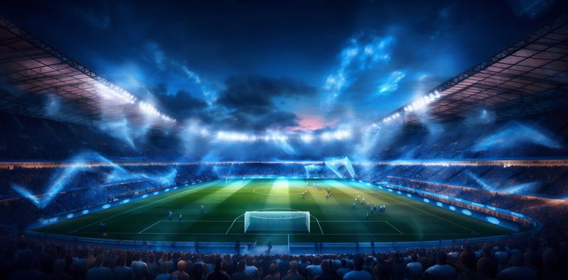 world light soccer game football arena goal sport stadium green. Generative AI.