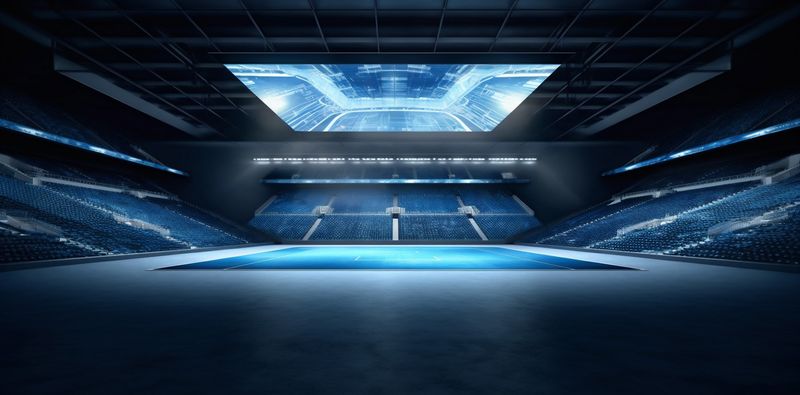 arena sport light green game world soccer football goal stadium. Generative AI.