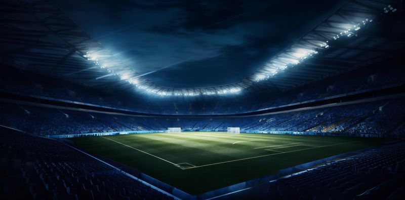 football world soccer goal arena sport light stadium game green. Generative AI.