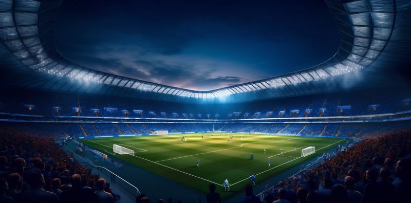 arena green soccer football world game light goal stadium sport. Generative AI.