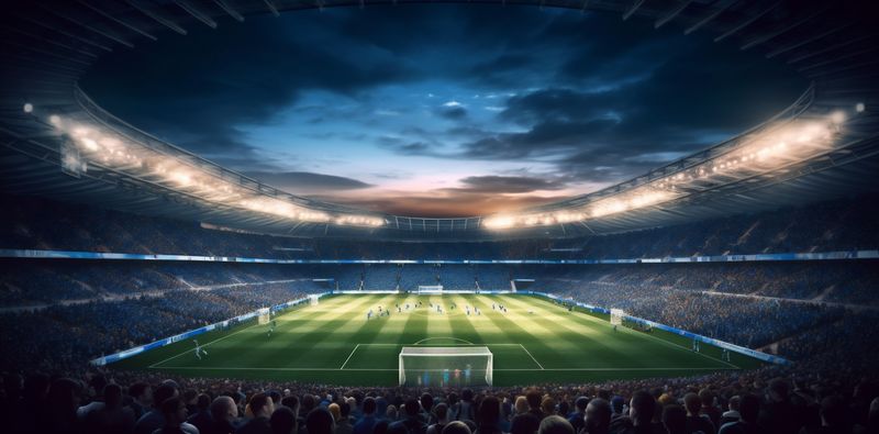 arena stadium goal game football light world sport soccer green. Generative AI.
