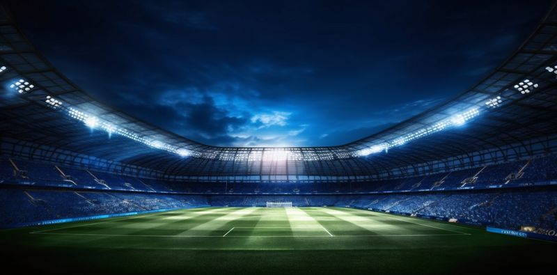 game soccer football sport world goal arena green light stadium. Generative AI.