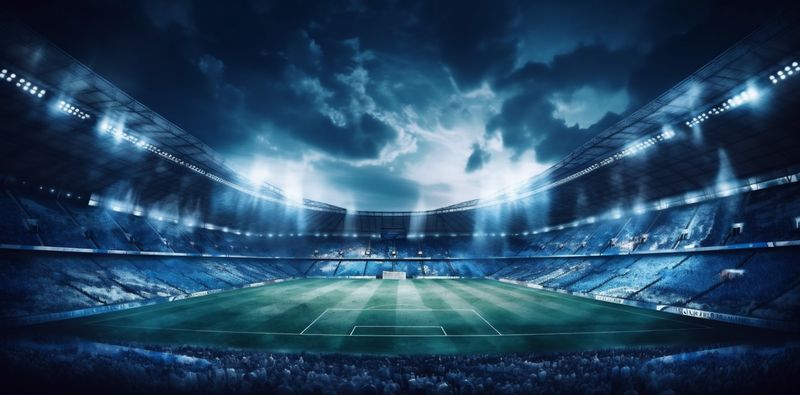 soccer green football stadium world arena sport goal light game. Generative AI.