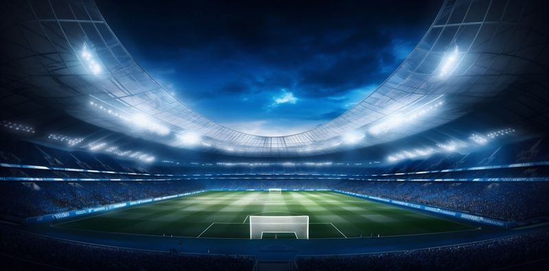 light arena stadium green sport soccer football world goal game. Generative AI.