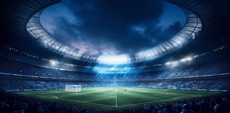world goal game green arena sport football soccer stadium light. Generative AI.