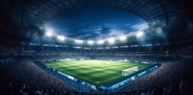 goal stadium light arena sport football green game soccer world. Generative AI.