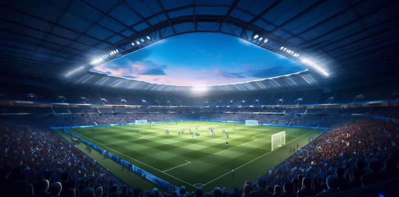 football world sport soccer green game arena stadium goal light. Generative AI.