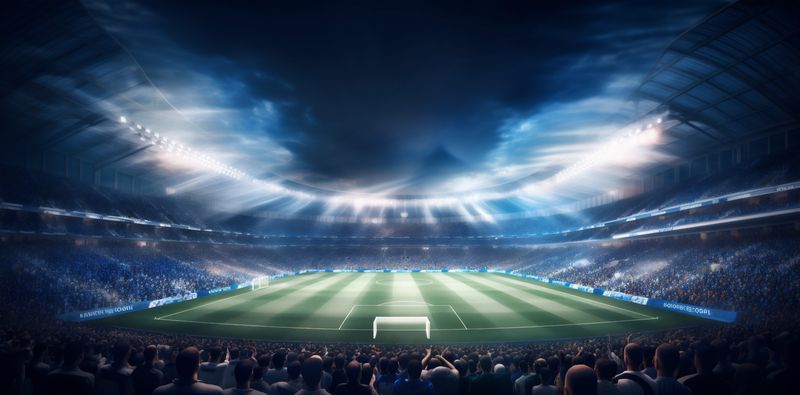 goal stadium light sport green football world arena game soccer. Generative AI.