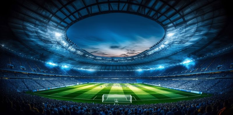 soccer stadium game green arena light world goal sport football. Generative AI.