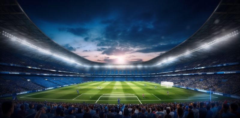 light world arena sport stadium soccer game goal green football. Generative AI.