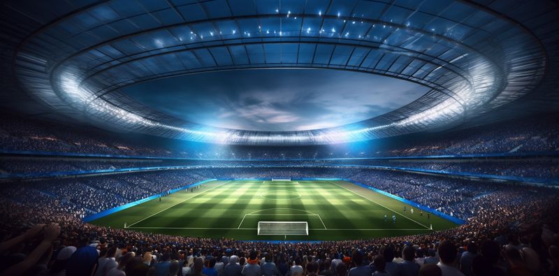arena sport football light stadium goal game green soccer world. Generative AI.