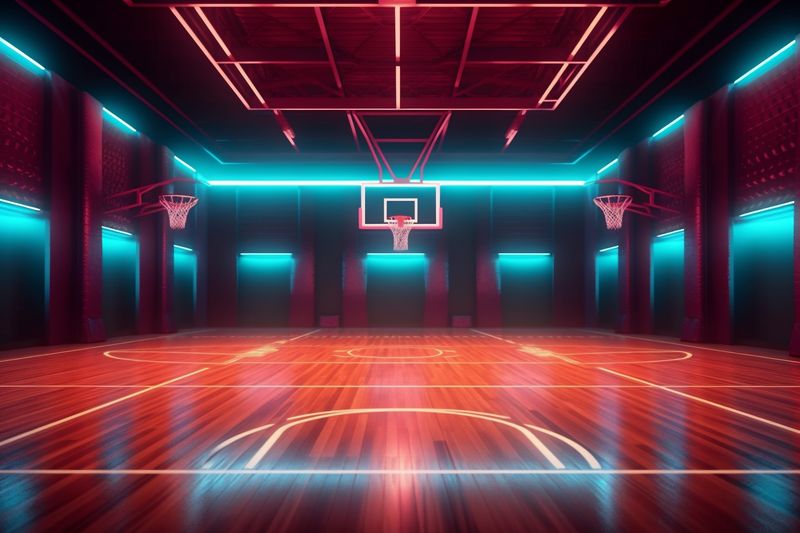 room arena game hall background basketball interior empty night corridor neon indoor. Generative AI.