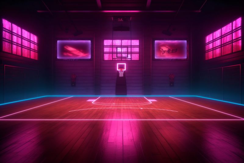 game hall background corridor empty blue interior stadium indoor arena basketball neon. Generative AI.