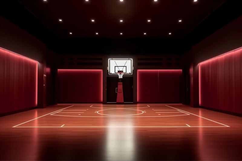 corridor net background interior indoor game basketball empty arena hall room neon. Generative AI.
