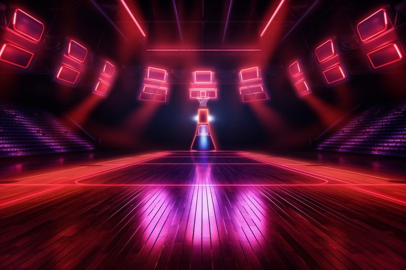 neon background game hall corridor basketball interior indoor modern arena empty sport. Generative AI.