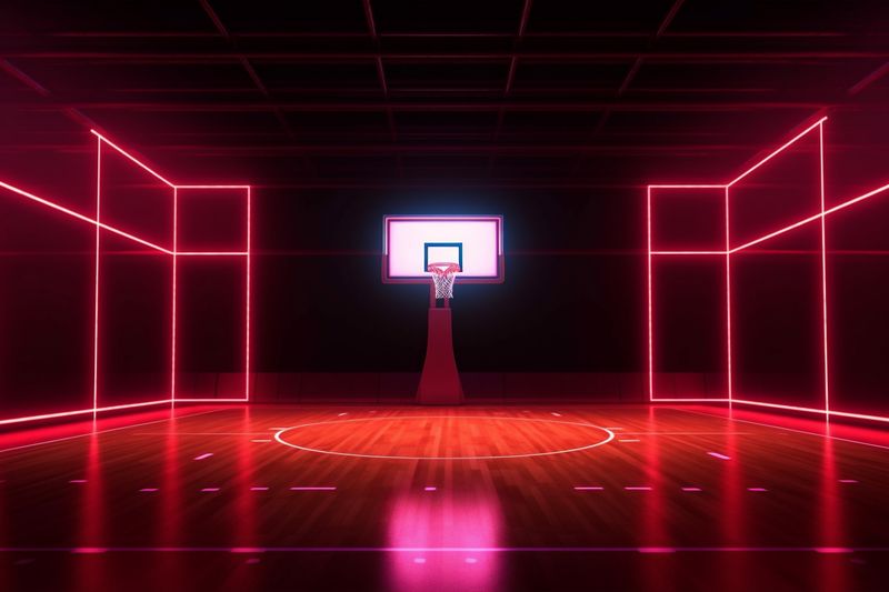 arena bright background basketball corridor hall indoor net interior empty game neon. Generative AI.