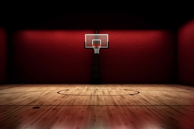 neon perspective corridor sport empty arena indoor game hall background interior basketball. Generative AI.