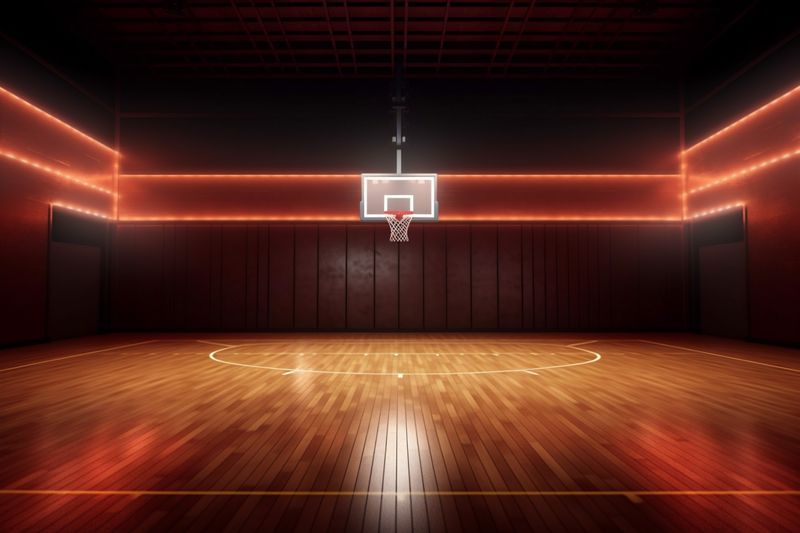 basketball background interior neon match empty arena hall game indoor render corridor. Generative AI.