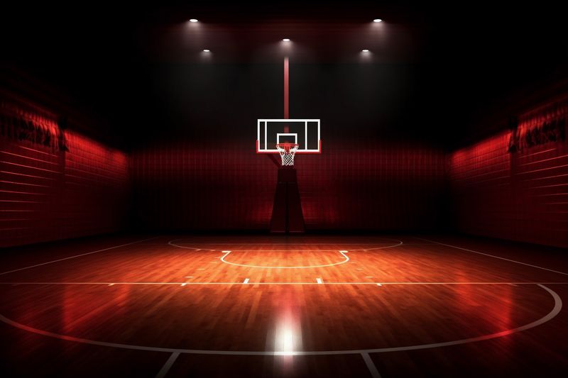 basketball neon perspective background hall indoor empty sport game interior corridor arena. Generative AI.