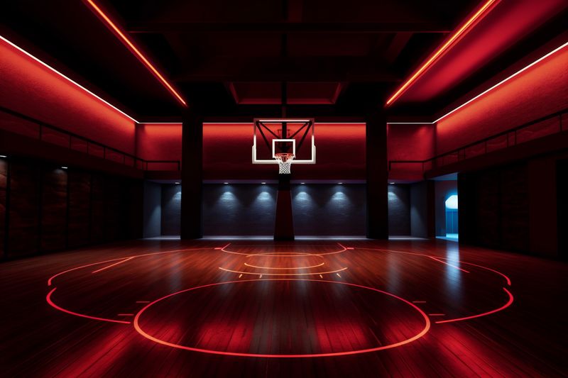 indoor basketball background hall interior empty room neon game net corridor arena. Generative AI.
