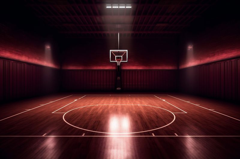 empty wall indoor interior hall basketball arena neon professional game background corridor. Generative AI.